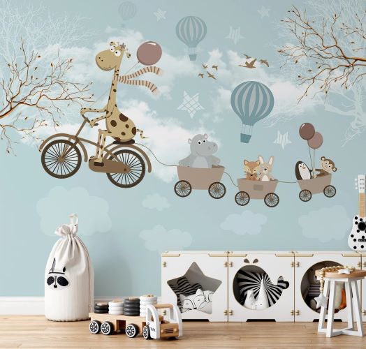 Papier peint Uva animaux adorables sur un vélo volant