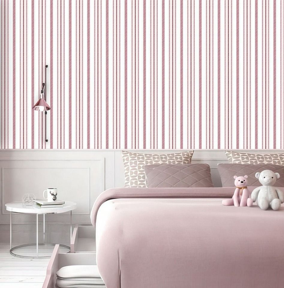 Papier peint Tendaart Stripe Vintage à rayures roses