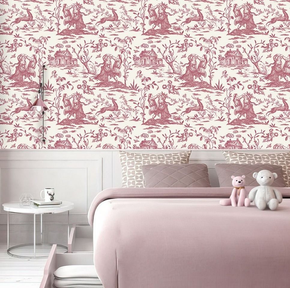 Papier peint Tendaart motif toile rose et crème