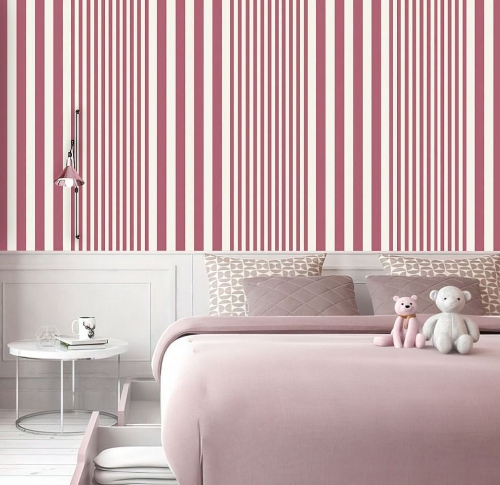 Papier peint Tendaart à rayures rose et crème
