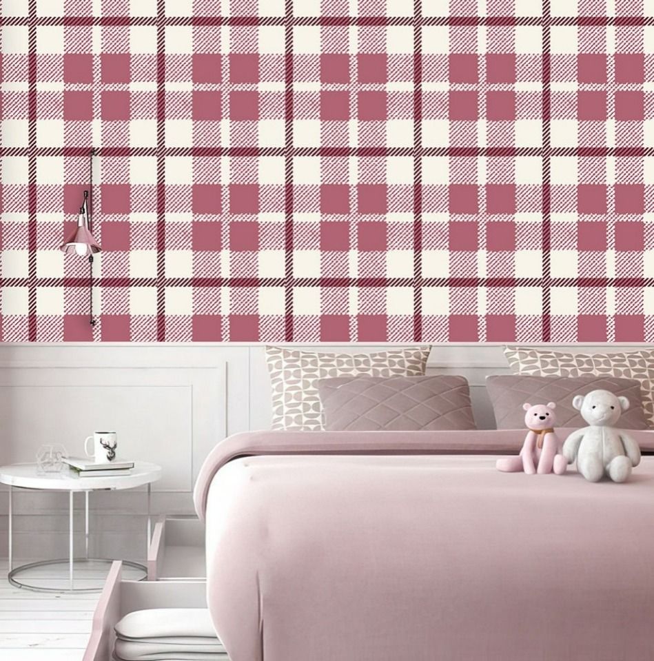 Papier peint Tendaart écossais vintage rose et crème