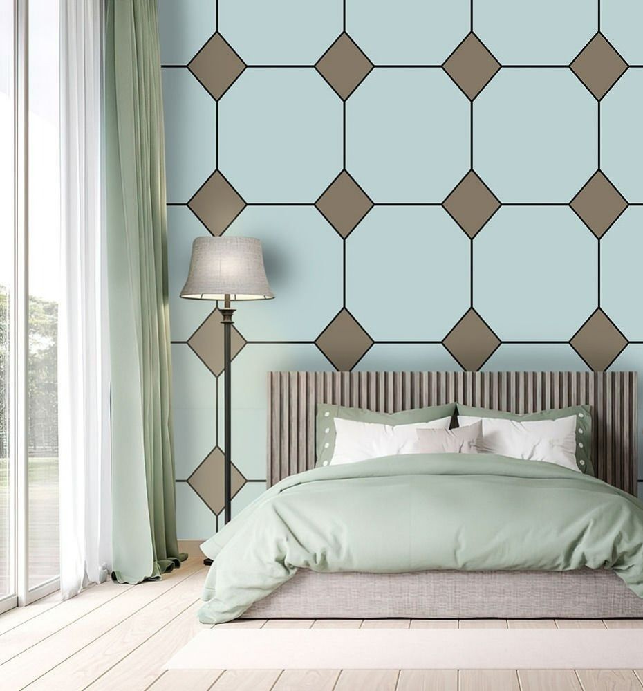 Papier peint Tendaart carreaux vintage menthe et brun