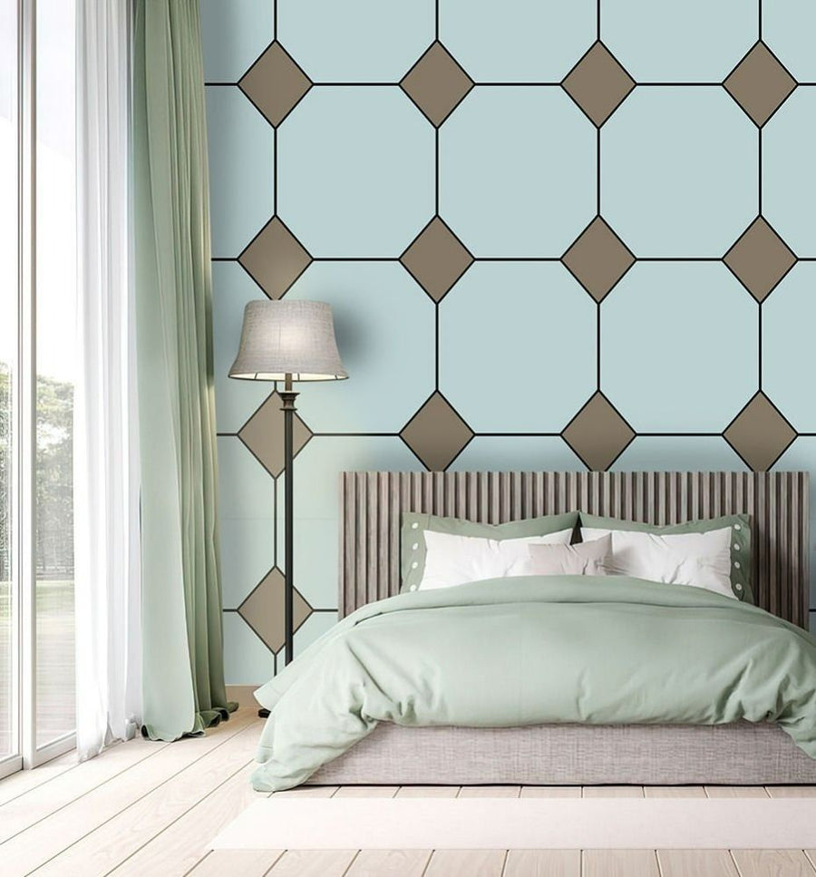 Papier peint Tendaart carreaux vintage menthe et brun