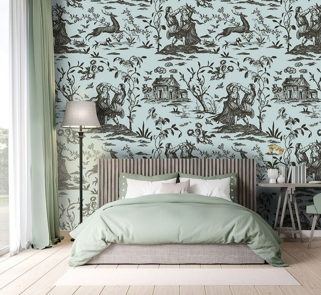 Papier peint Tendaart motif toile menthe et brun