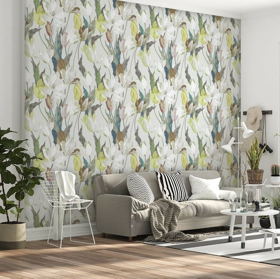 Papier peint tulipes aux couleurs douces
