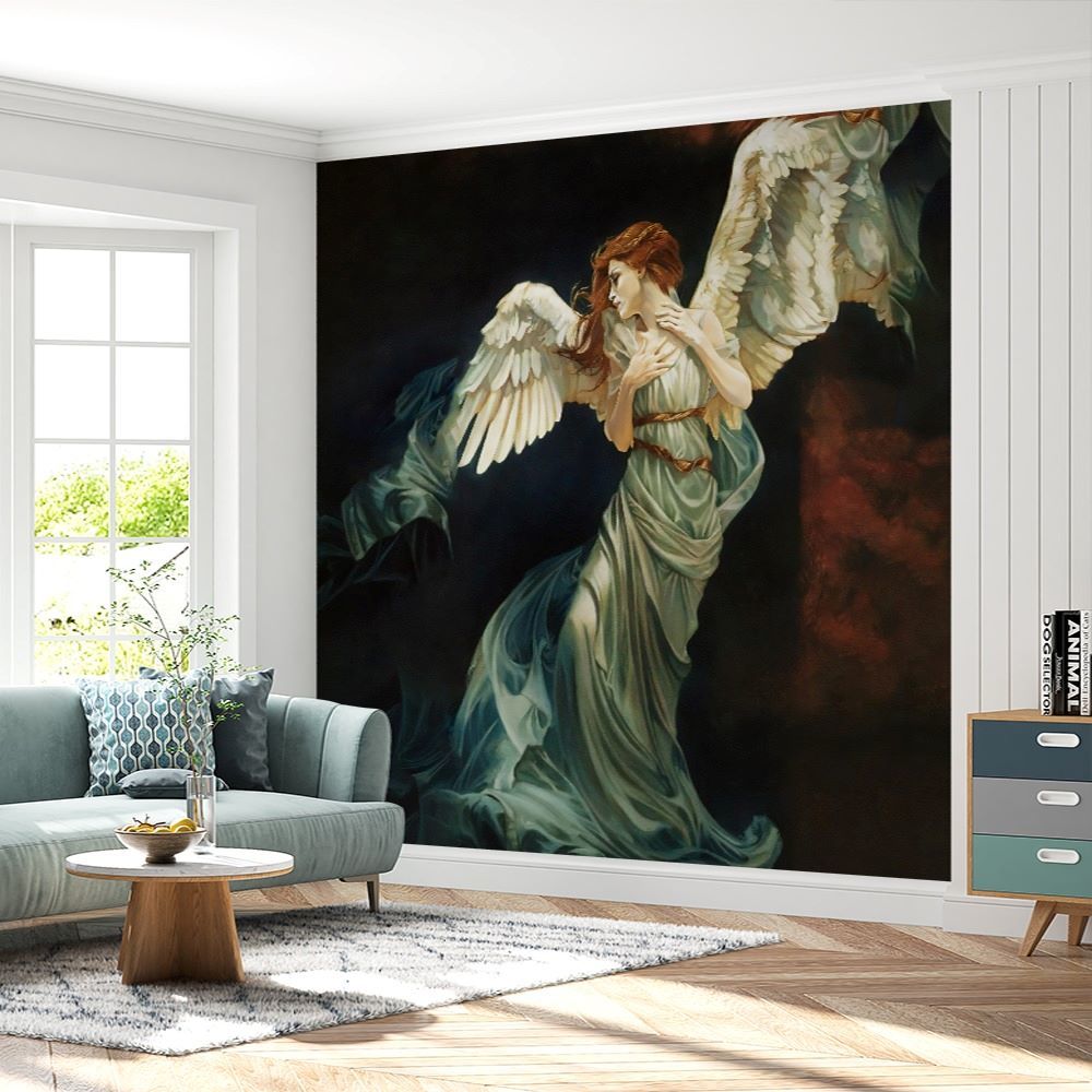 Papier peint femme ange en robe turquoise