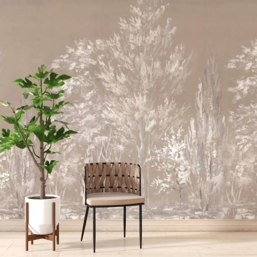 Papier peint arbres sépia à effet aquarelle