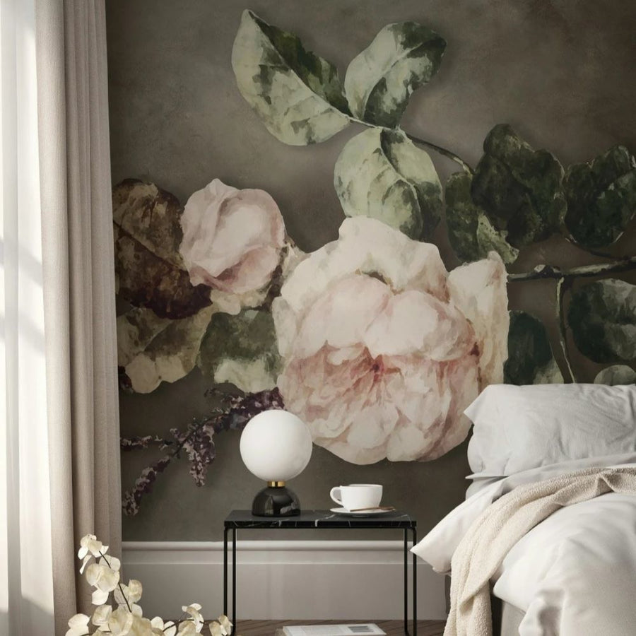 Papier peint grande rose réaliste