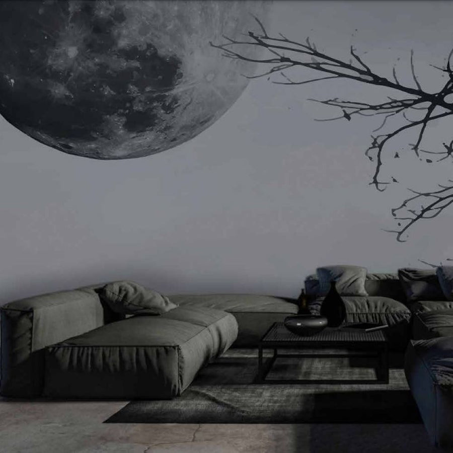 Papier peint pleine lune et branches noires