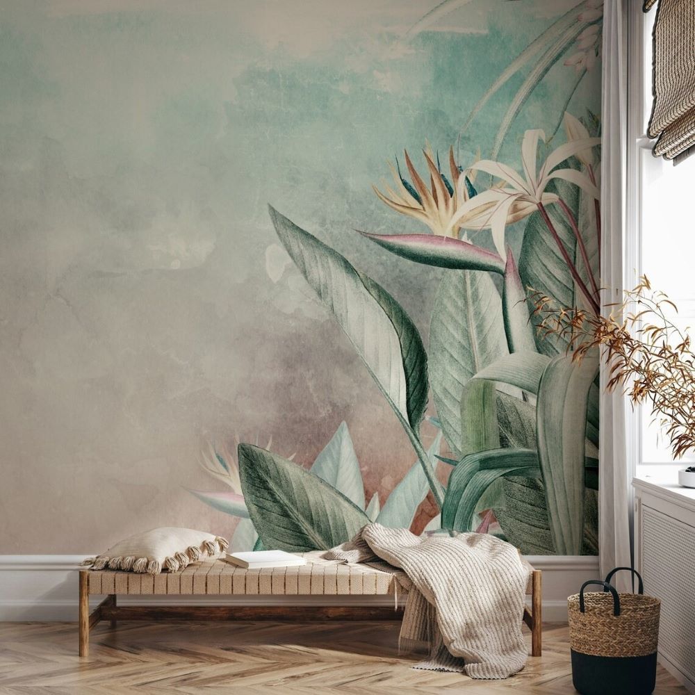 Papier peint plantes et fleurs exotiques