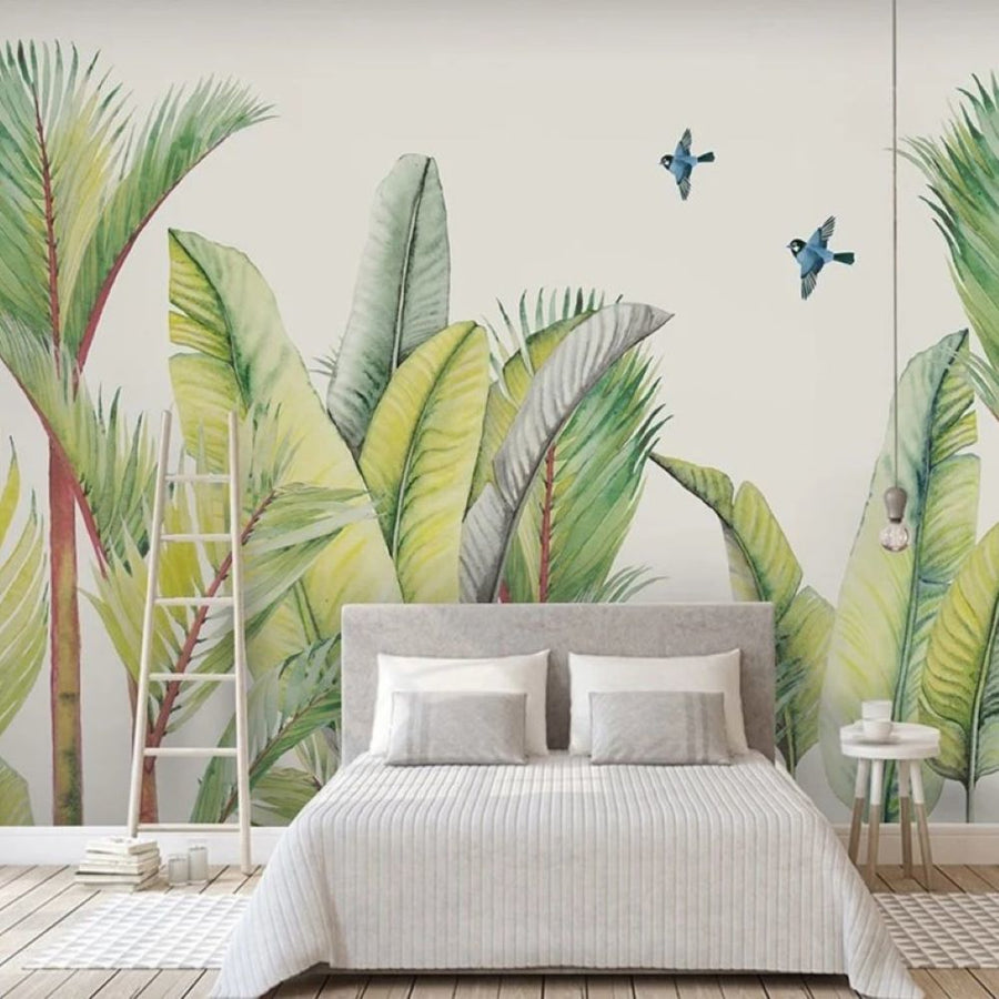 Papier peint grandes feuilles tropicales