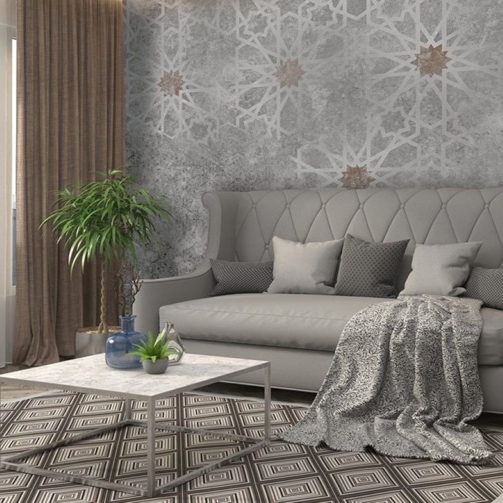 Papier peint étoiles sur fond gris patiné
