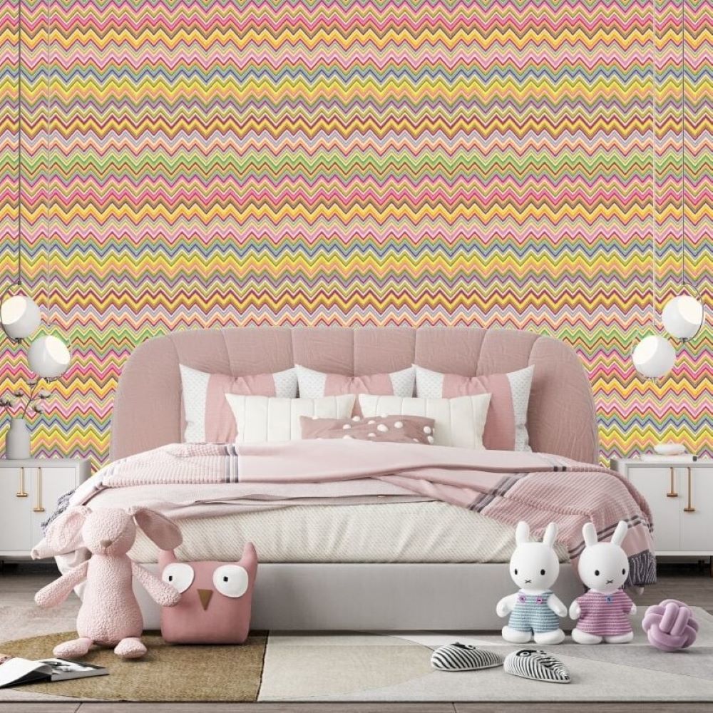 Papier peint motif zigzag dessiné aux couleurs de l'été