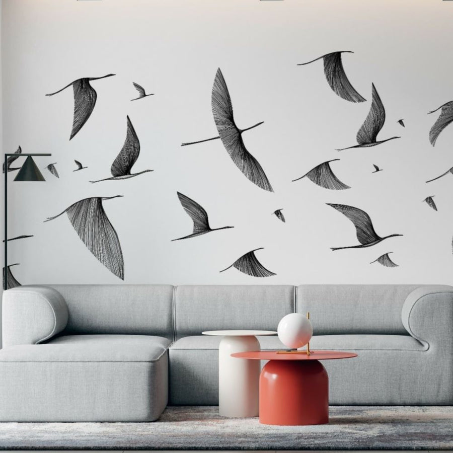 Papier peint hirondelles sur fond blanc