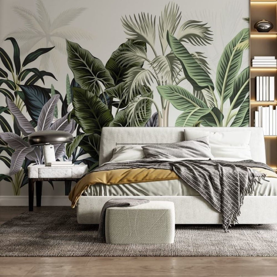 Papier peint grandes feuilles tropicales