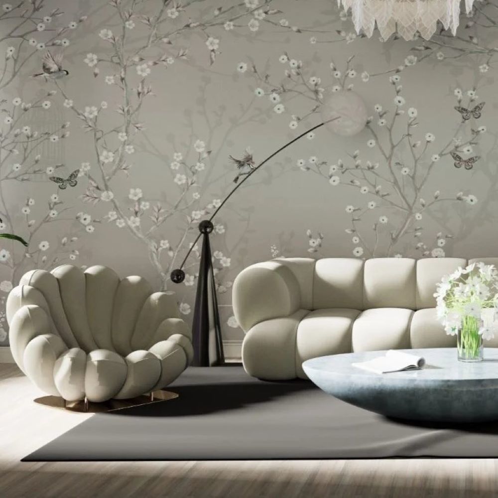 Papier peint fleurs douces et oiseaux