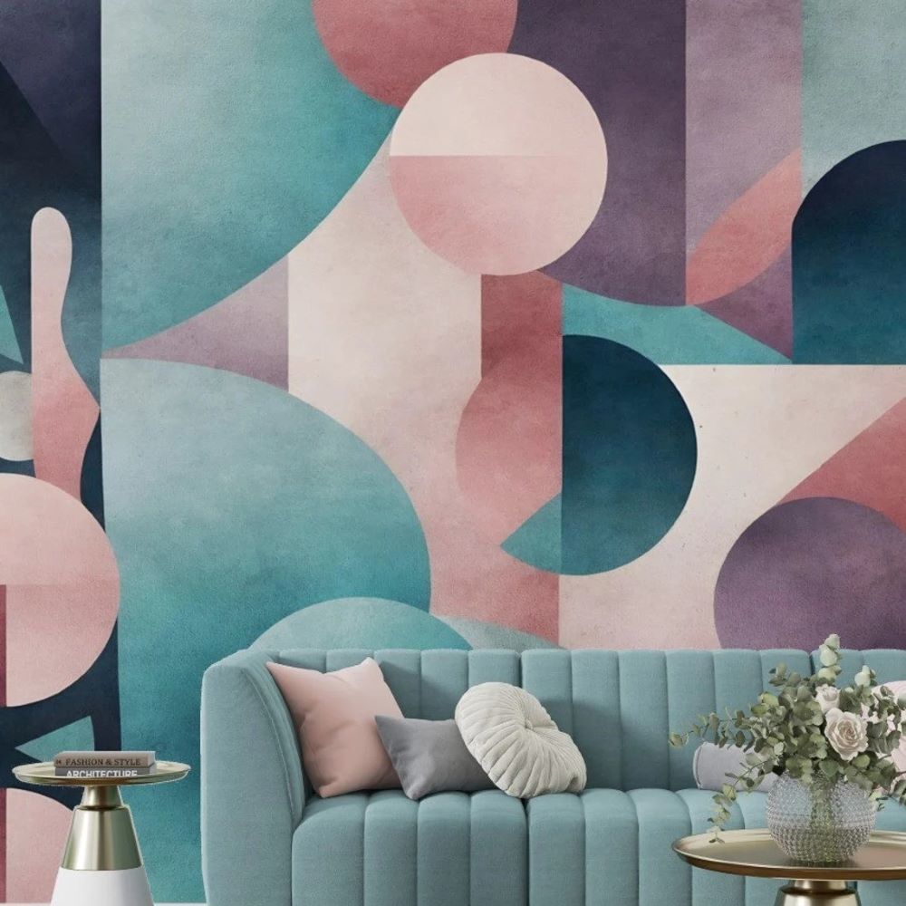 Papier peint géométrique aux couleurs douces