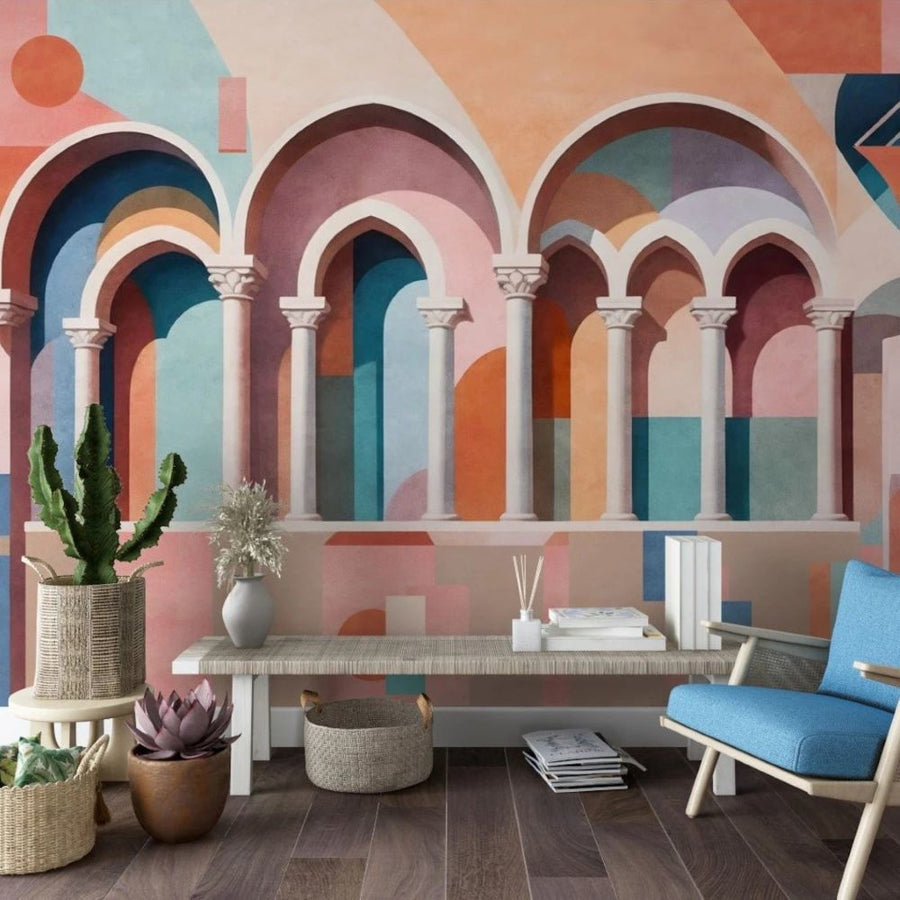 Papier peint colonnes aux couleurs pastel