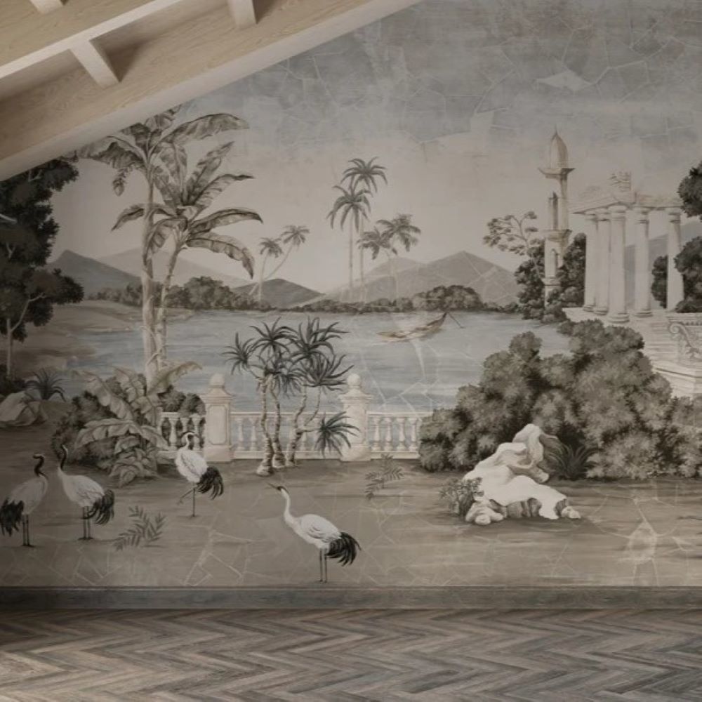 Papier peint jardin aux cigognes