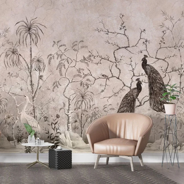 Papier peint paon sur une branche d'automne