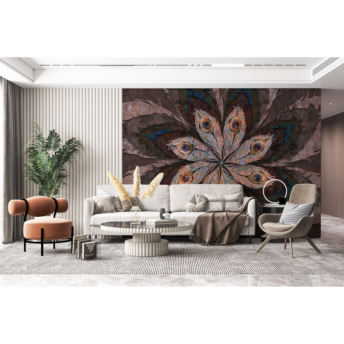 Pink Peackok Star Mandala Duvar Kağıdı – mekân görseli
