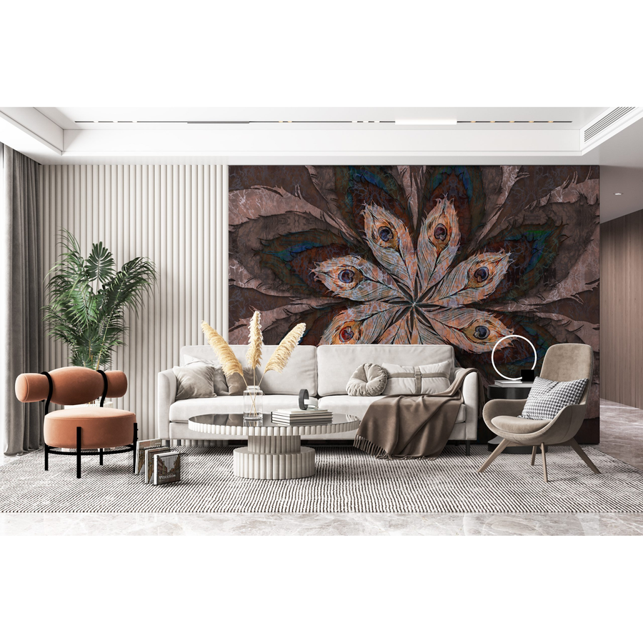 Pink Peackok Star Mandala Duvar Kağıdı – mekân görseli