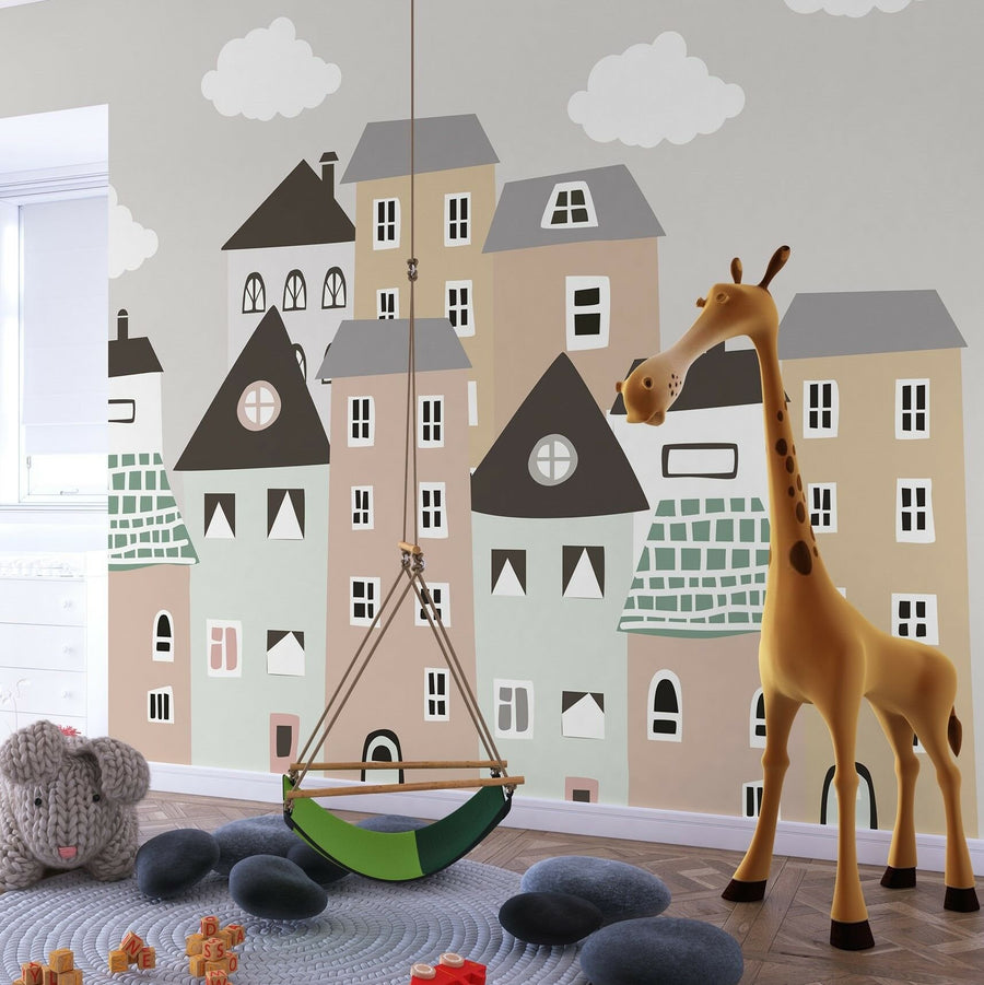 Papier peint immeubles dessinés adorables