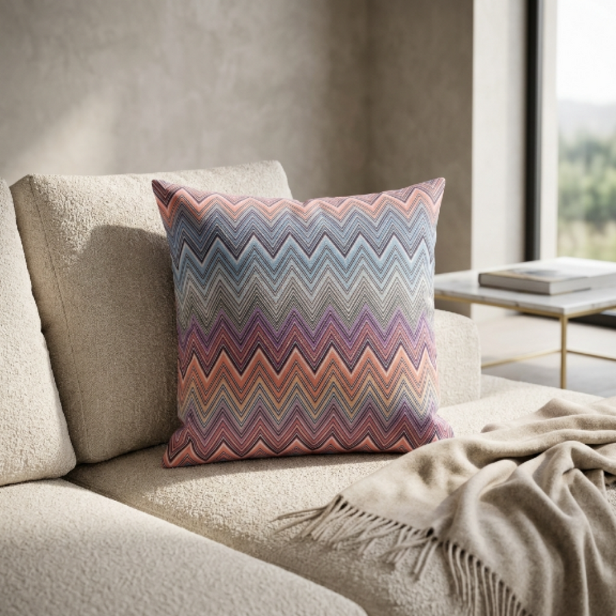 Coussin à motif zigzag violet et bleu