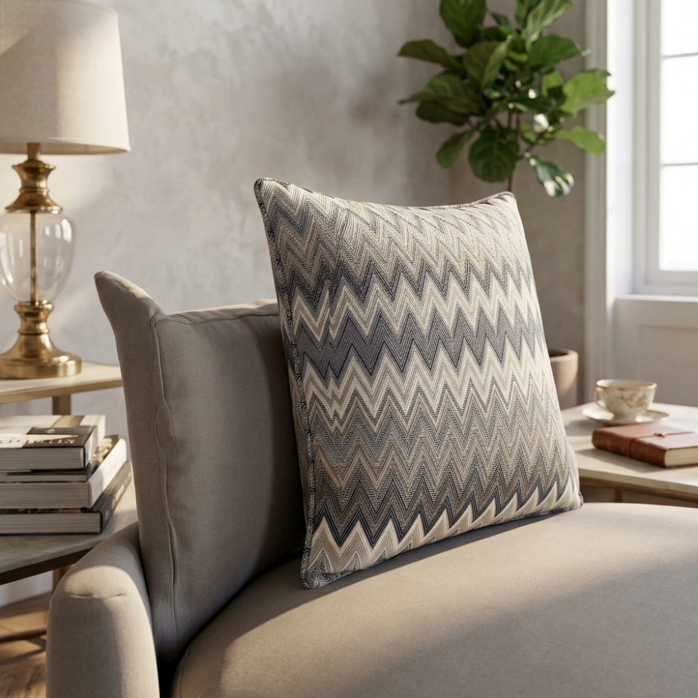 Coussin décoratif tissé à motif zigzag
