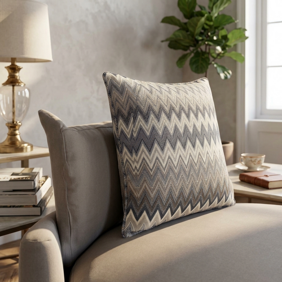 Coussin décoratif tissé à motif zigzag