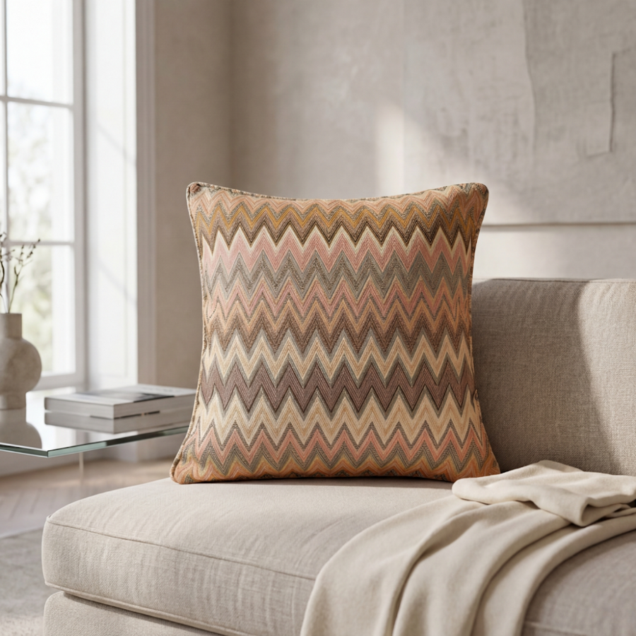 Coussin décoratif tissé à motif zigzag