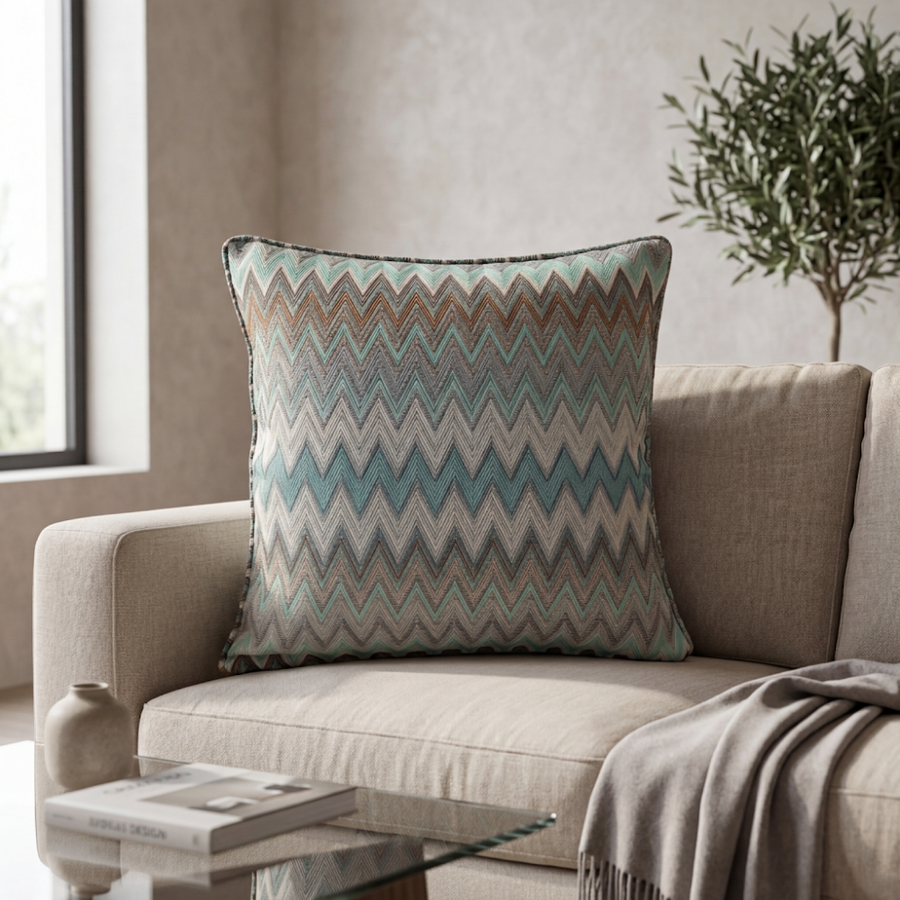 Coussin décoratif tissé à motif zigzag