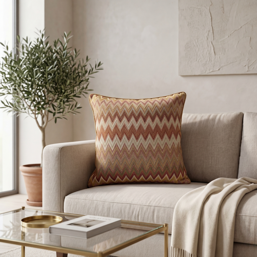 Coussin décoratif tissé à motif zigzag