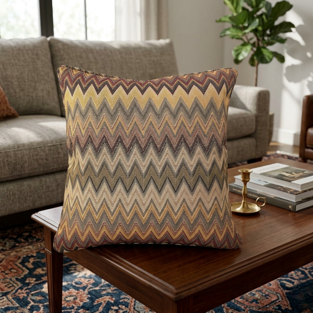Coussin décoratif tissé à motif zigzag