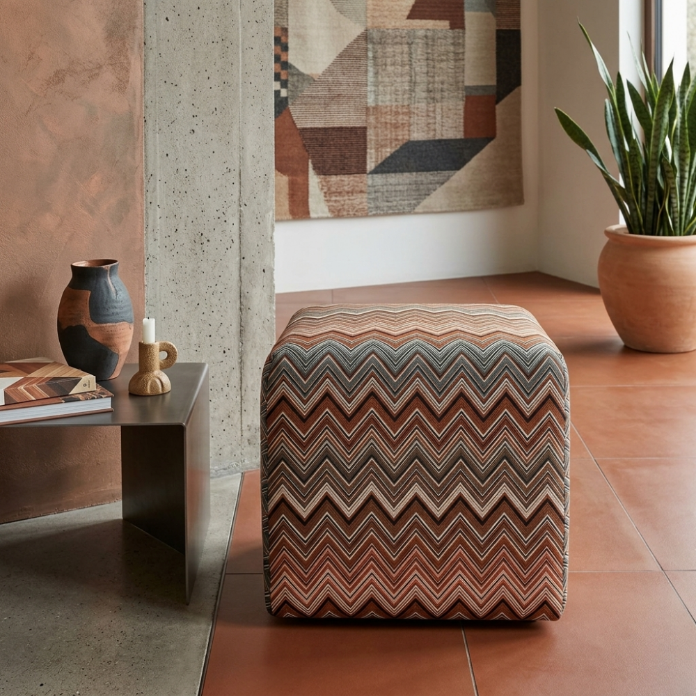 Pouf carré à motif zigzag