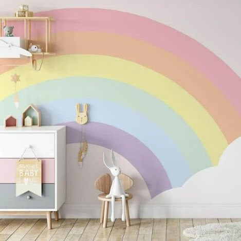 Papier peint panoramique arc-en-ciel et nuages pour chambre d'enfant
