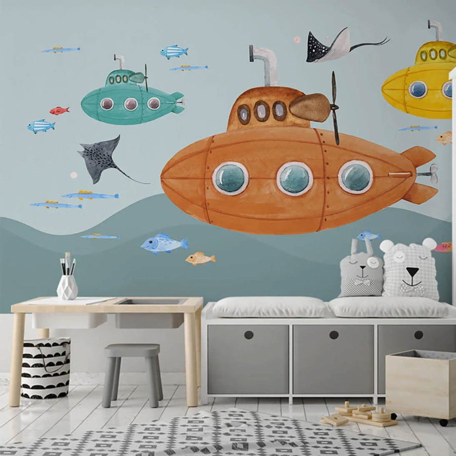 Papier peint sous-marins orange et verts