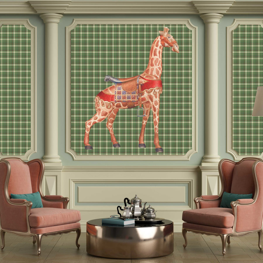 Papier peint écossais vert et girafe